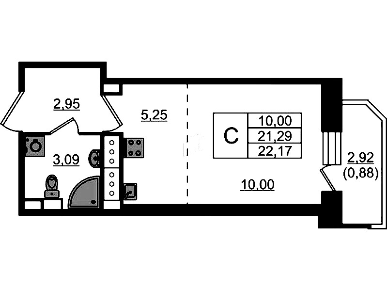 Квартира студия 22.17 м², 22/23 эт., ЖК «Живи! В Рыбацком»